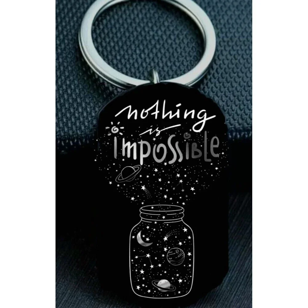 Nothing Is Impossible Star Moon Galaxy Planet Jar Art Stainless Keychain